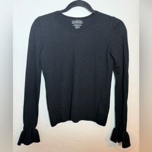 Nanette Lepore Black Extra Fine Merino Wool Ruffle Cuff Sweater Size S